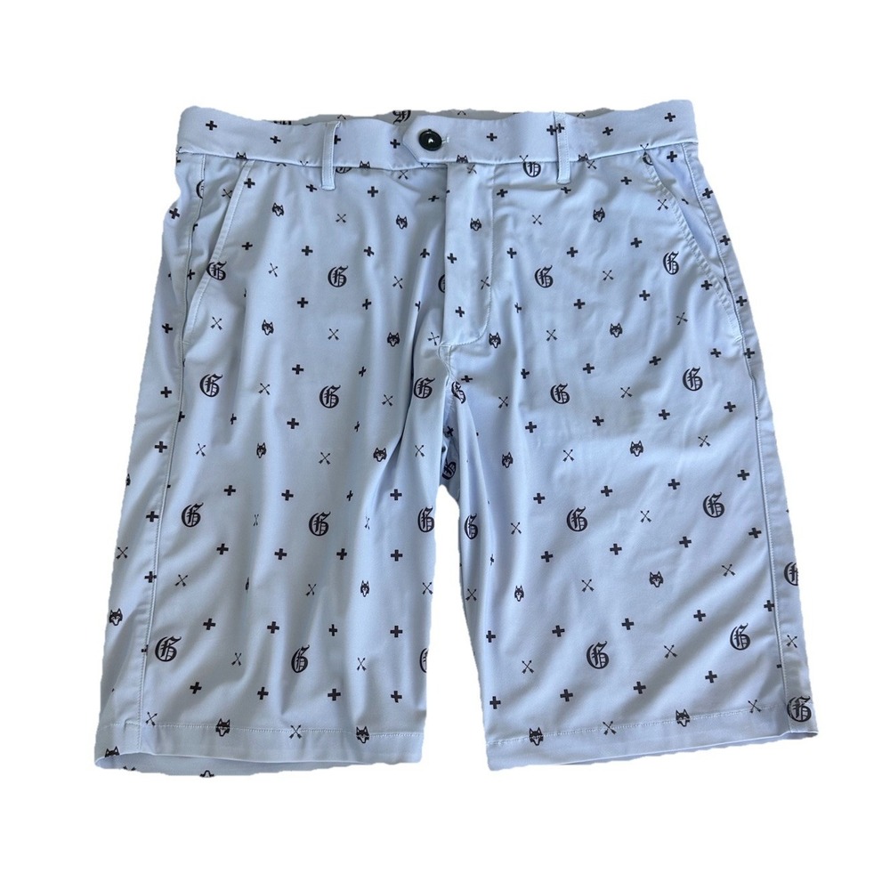 Greyson Montauk Shorts Mens 32 Blue Lavender Logo Performance Golf Stretch